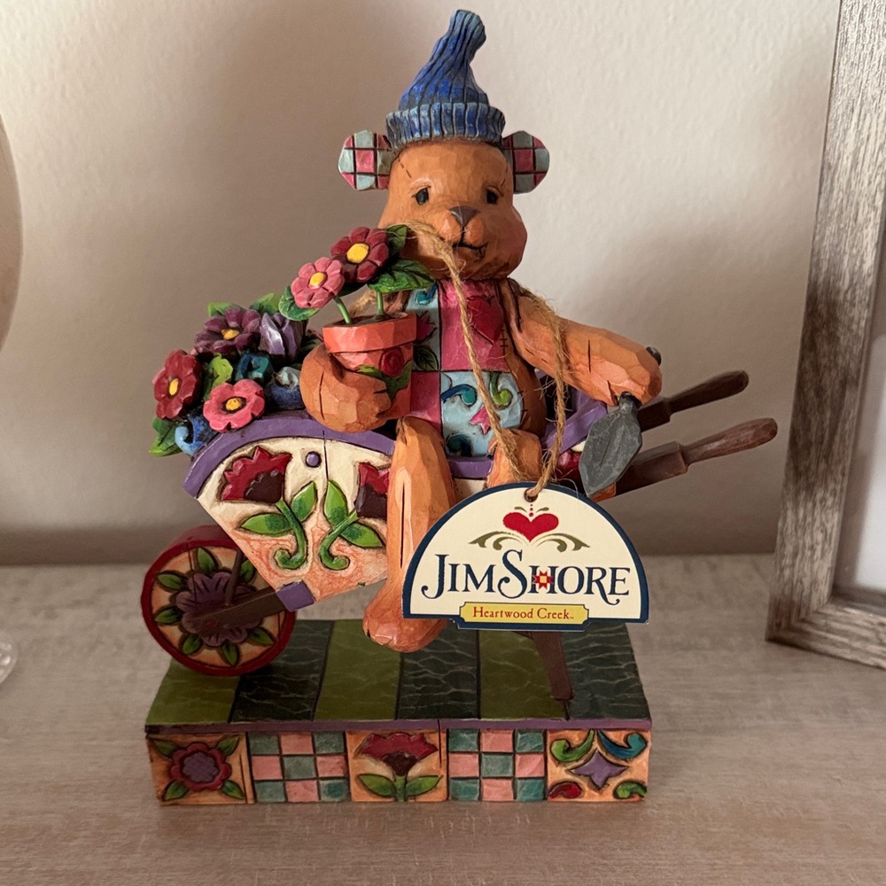 Jim Shore “Flower Bear” Bear in Wheelbarrow Figurine